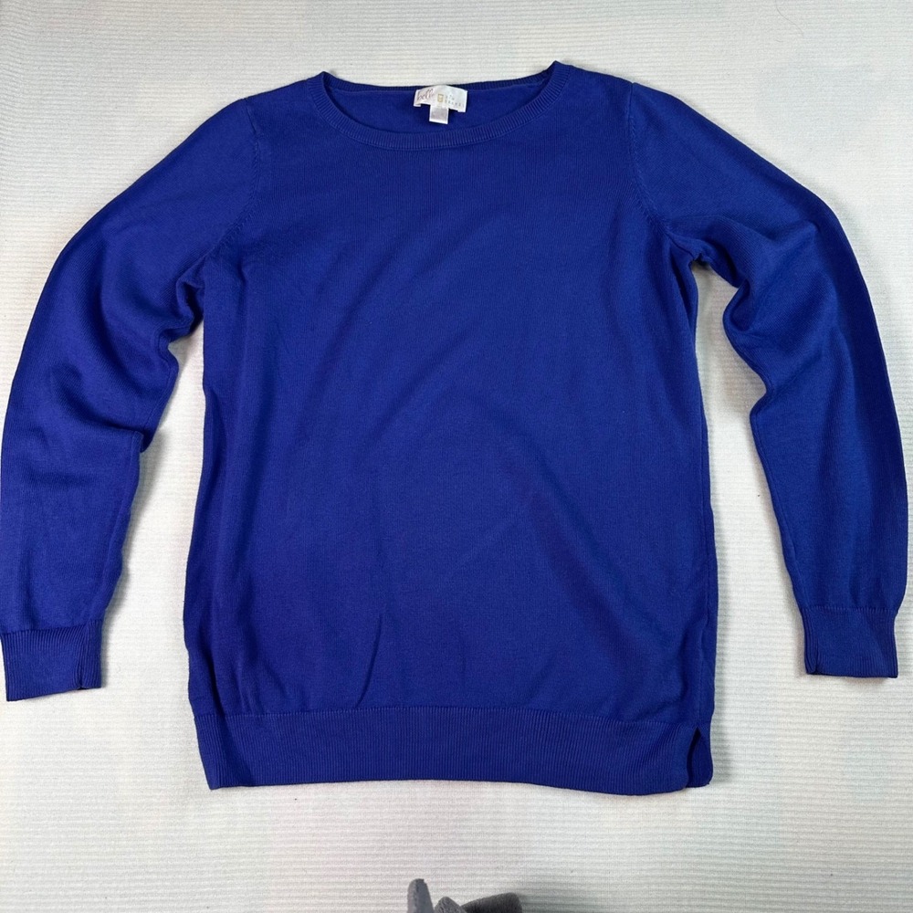 Belle Kim Gravel Blue Crew Neck Long Sleeve Knit Sweater Size S Minimalist‎